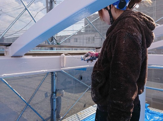 ららぽーと停留所鉄部塗装